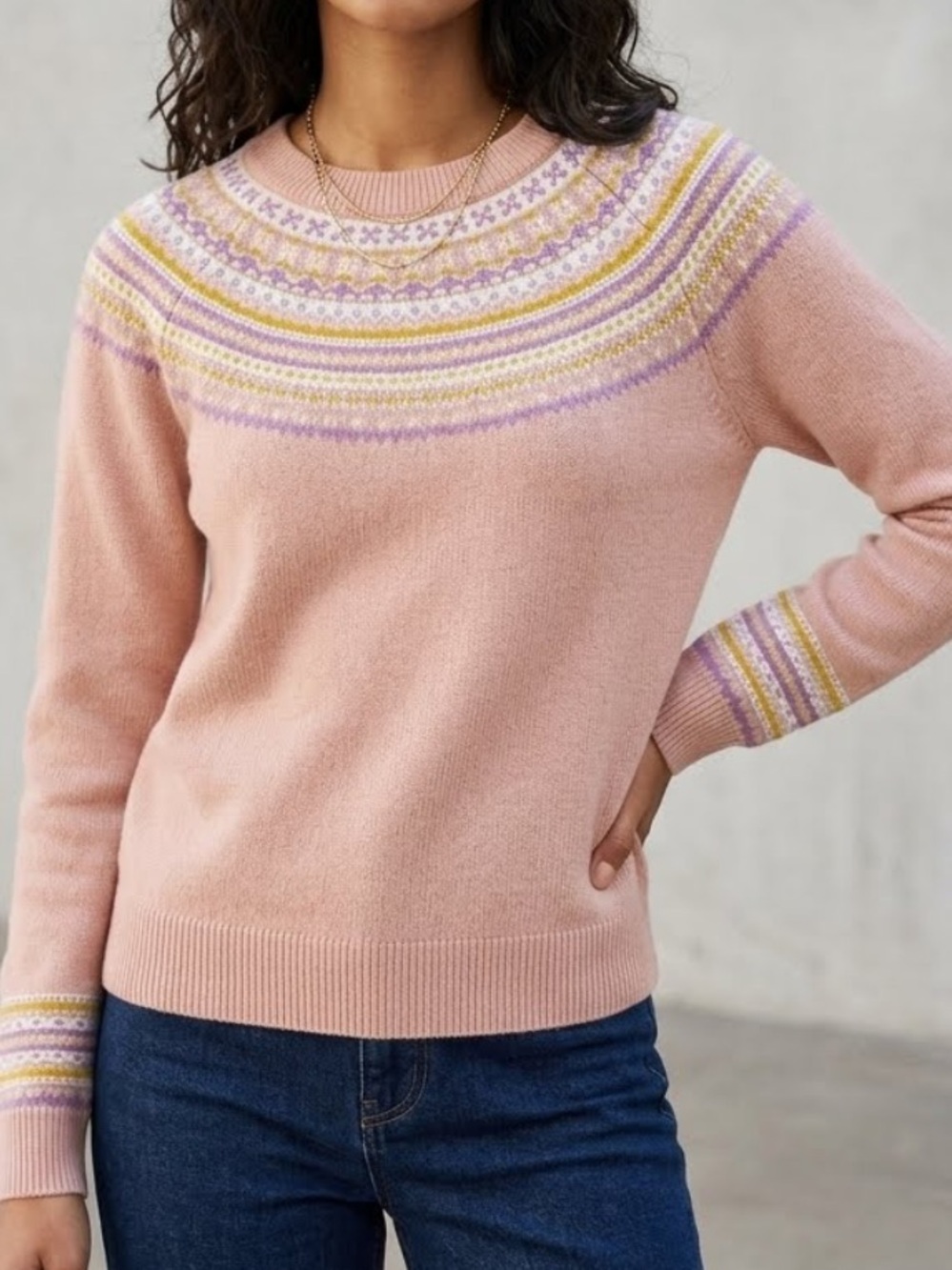 Boden Aberdeen Fair Isle Sweater Wool Blush Pink Size Medium